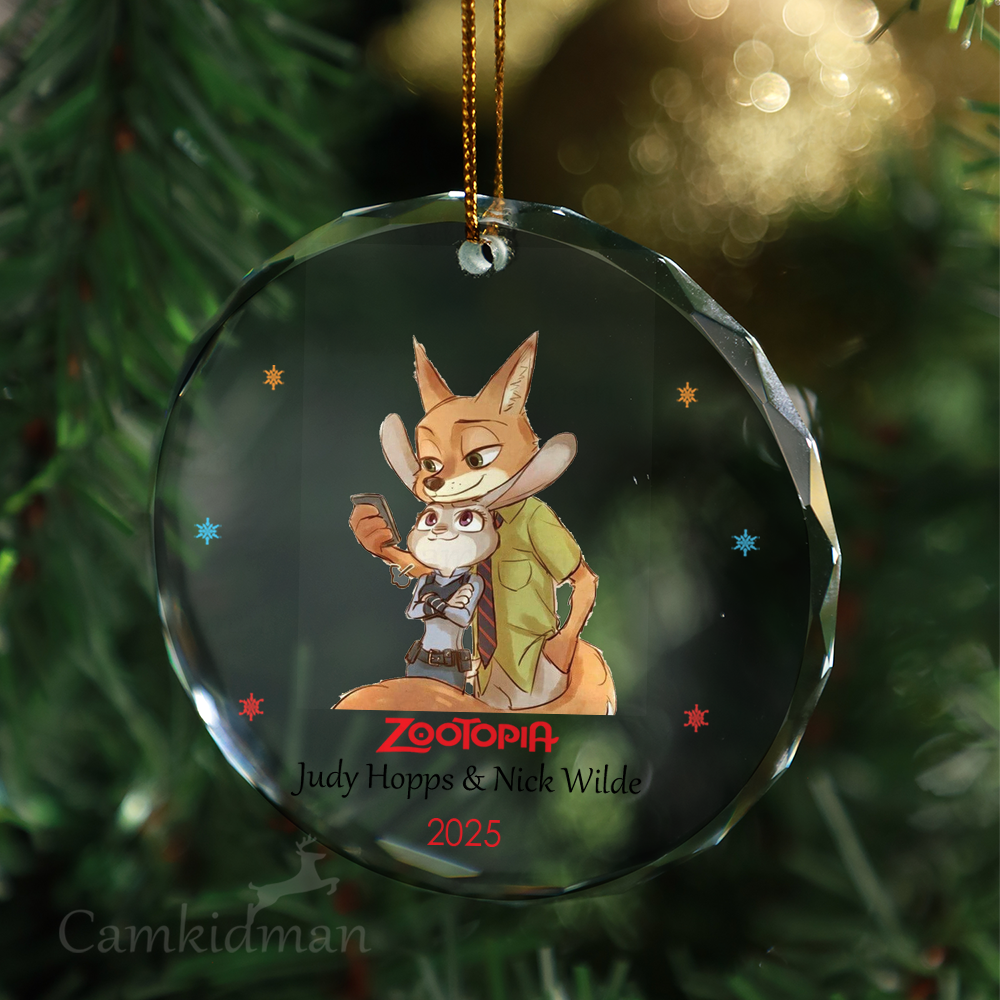 Judy Hopps and Nick Wilde Zootopia 2025 Holiday Keepsake Glass Christmas Ornament