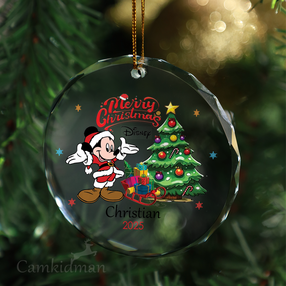 Disney Mickey with Glass Christmas Ornament 2025 Personalized Name Tree Decoration