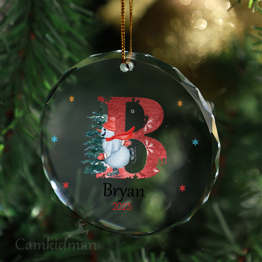 Letter Name Family with Glass Christmas Ornament 2025 Personalized Name