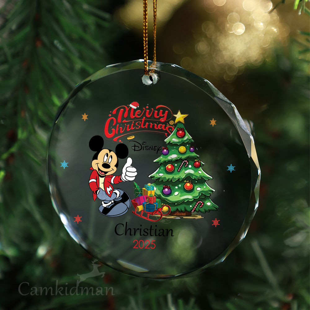 Disney Mickey Mouse 2025 with Glass Christmas Ornament 2025 Personalized Name Tree 