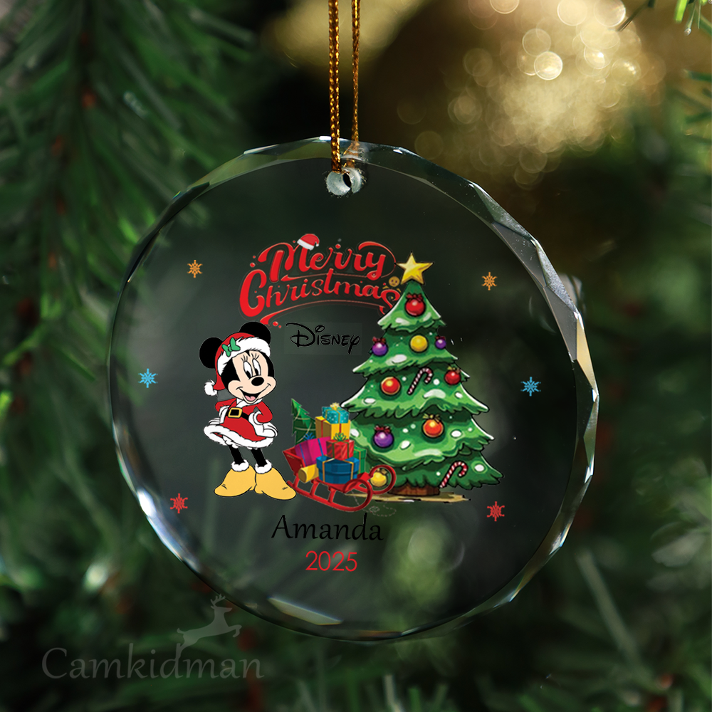Disney Mickey with Glass Christmas Ornament 2025 Personalized Name Tree 