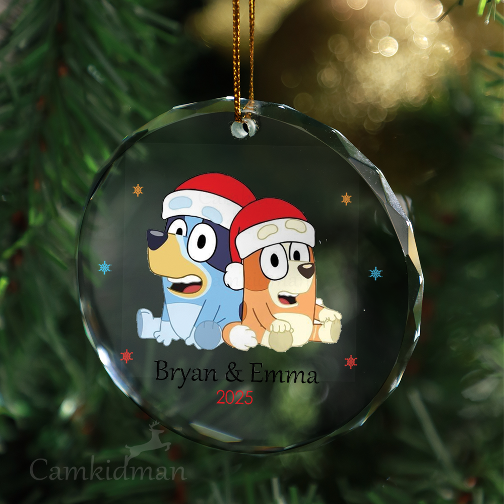 2025 Bluey and Bingo Glass Christmas Ornament 2025 Personalized Name Holiday Decoration