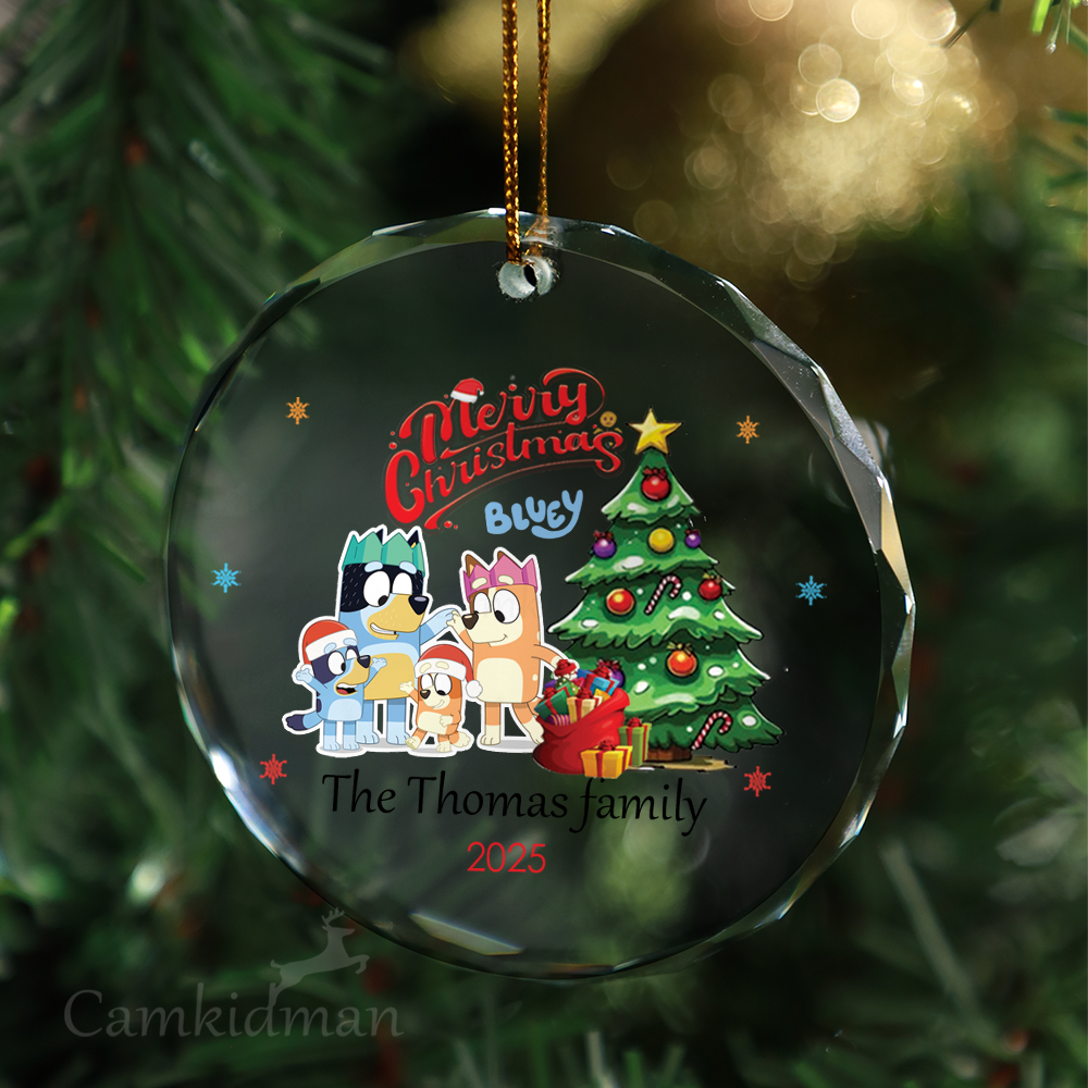 Bluey Bingo family with Glass Christmas Ornament 2025 Personalized Name Tree 