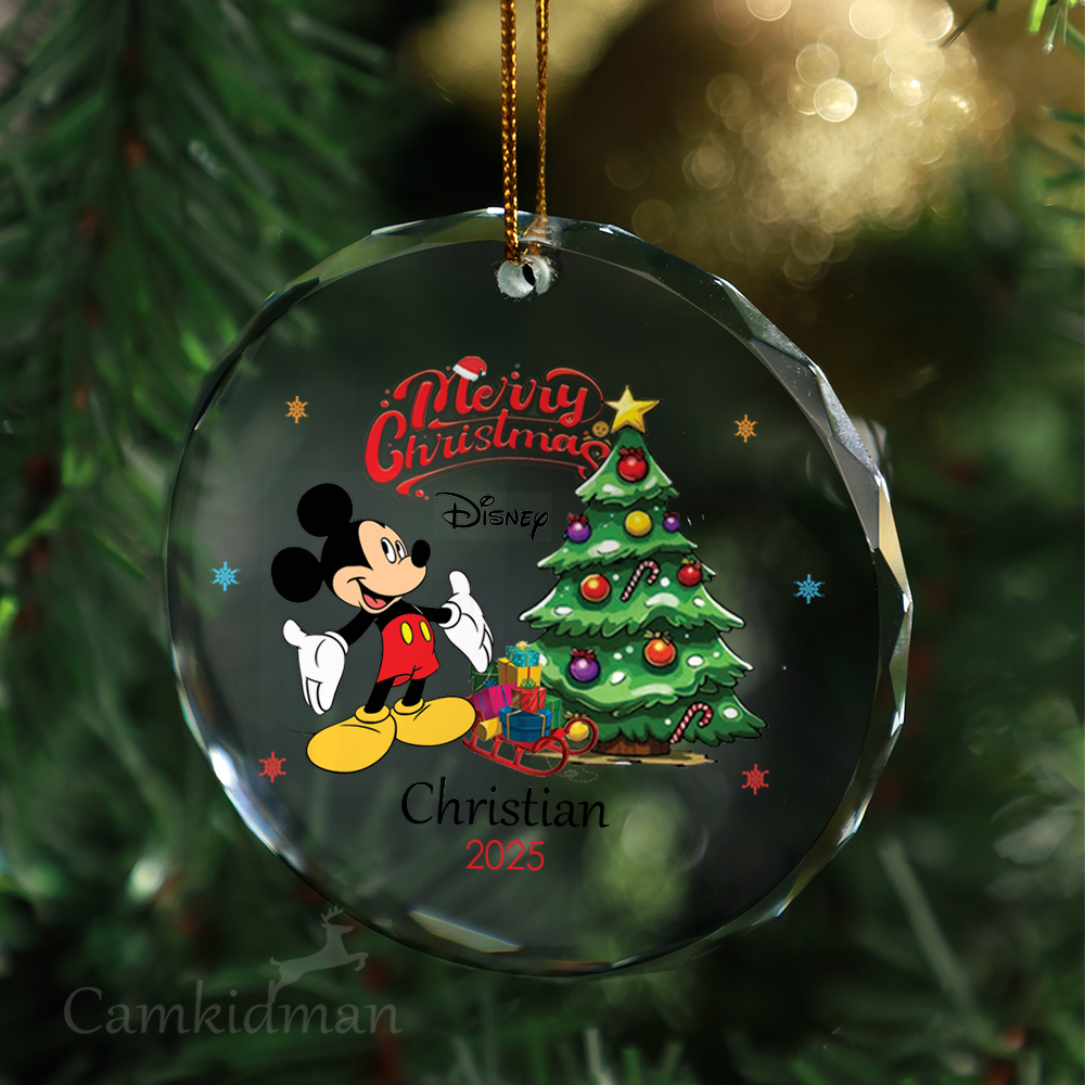 Disney Mickey Mouse with Glass Christmas Ornament 2025 Personalized Name Tree 