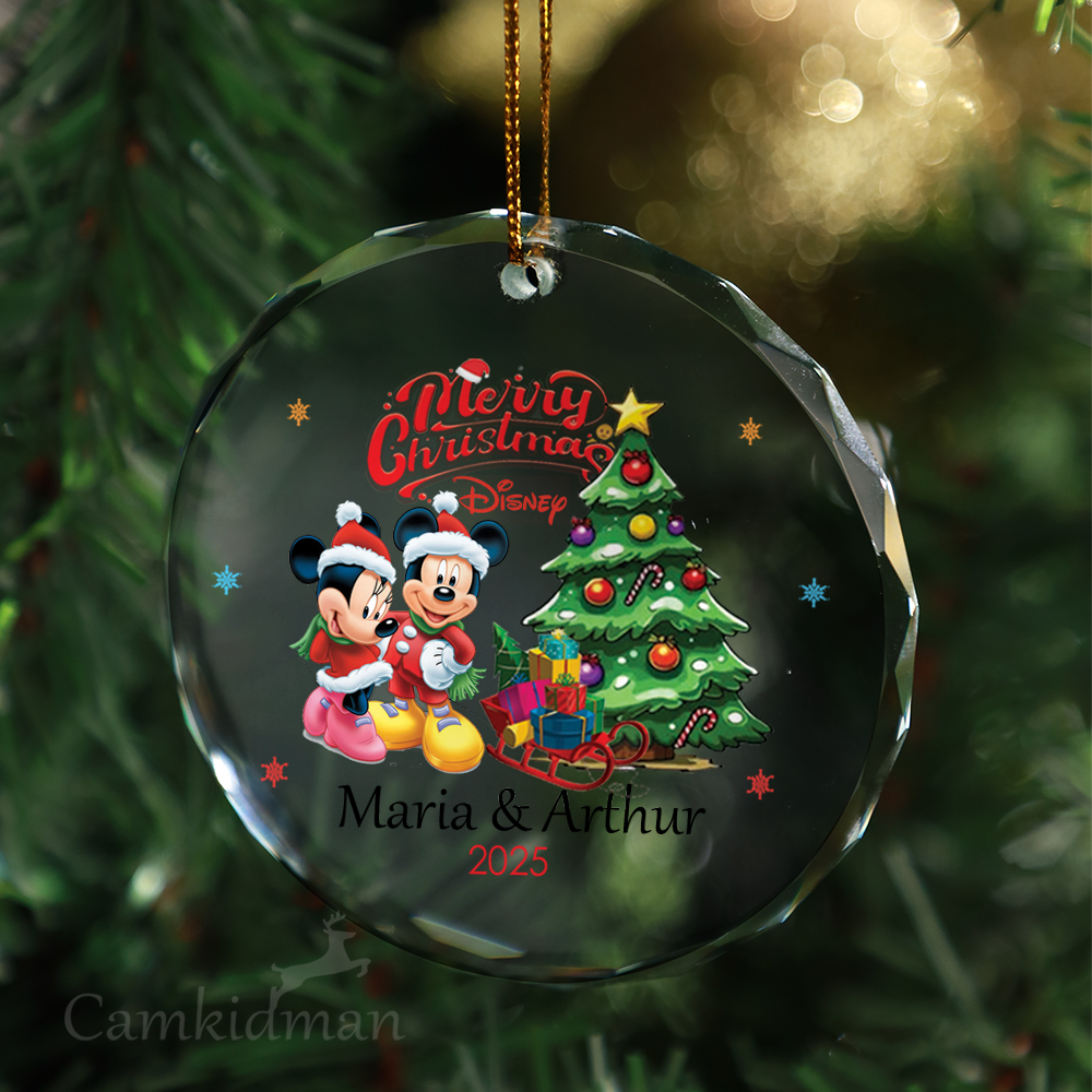 Disney Mickey Mouse Minnie with Glass Christmas Ornament 2025 Personalized Name Tree 