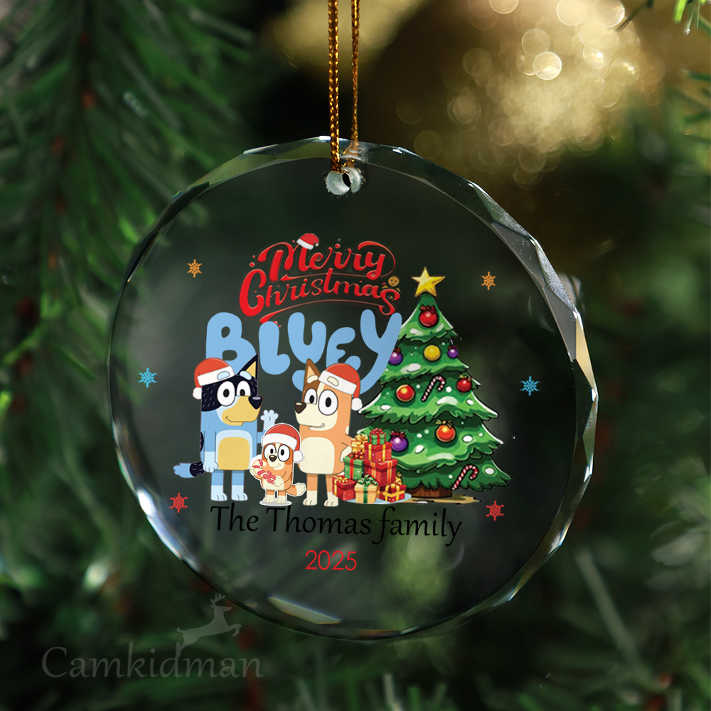 Bluey family with Glass Christmas Ornament 2025 Personalized Name Tree  