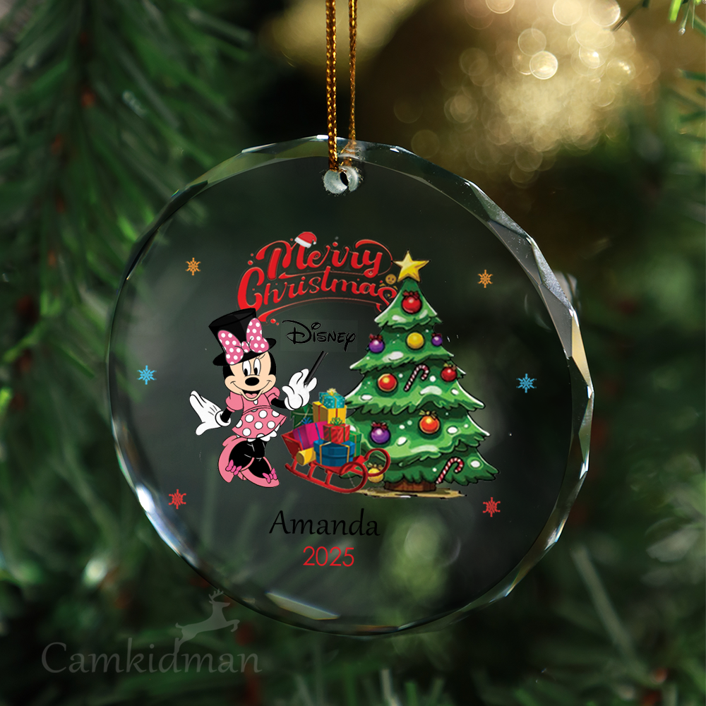 Disney Minnie Pink Glass Christmas Ornament 2025 Personalized Name Tree 2025 