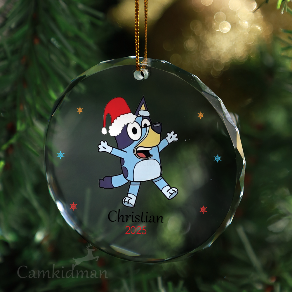 Bluey Cartoon Character 2025 Glass Christmas Ornament 2025 Personalized Name Decoration