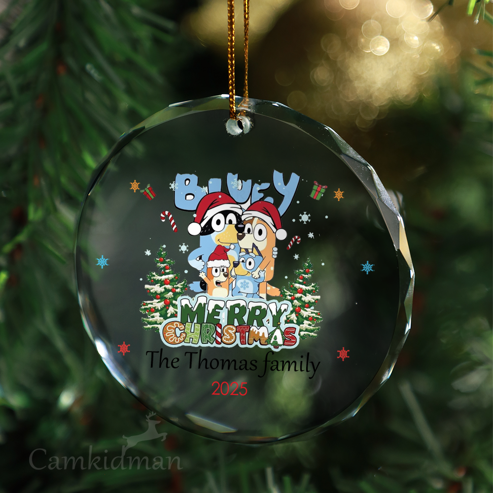 Bluey Merry Glass Christmas Ornament 2025 Personalized Name