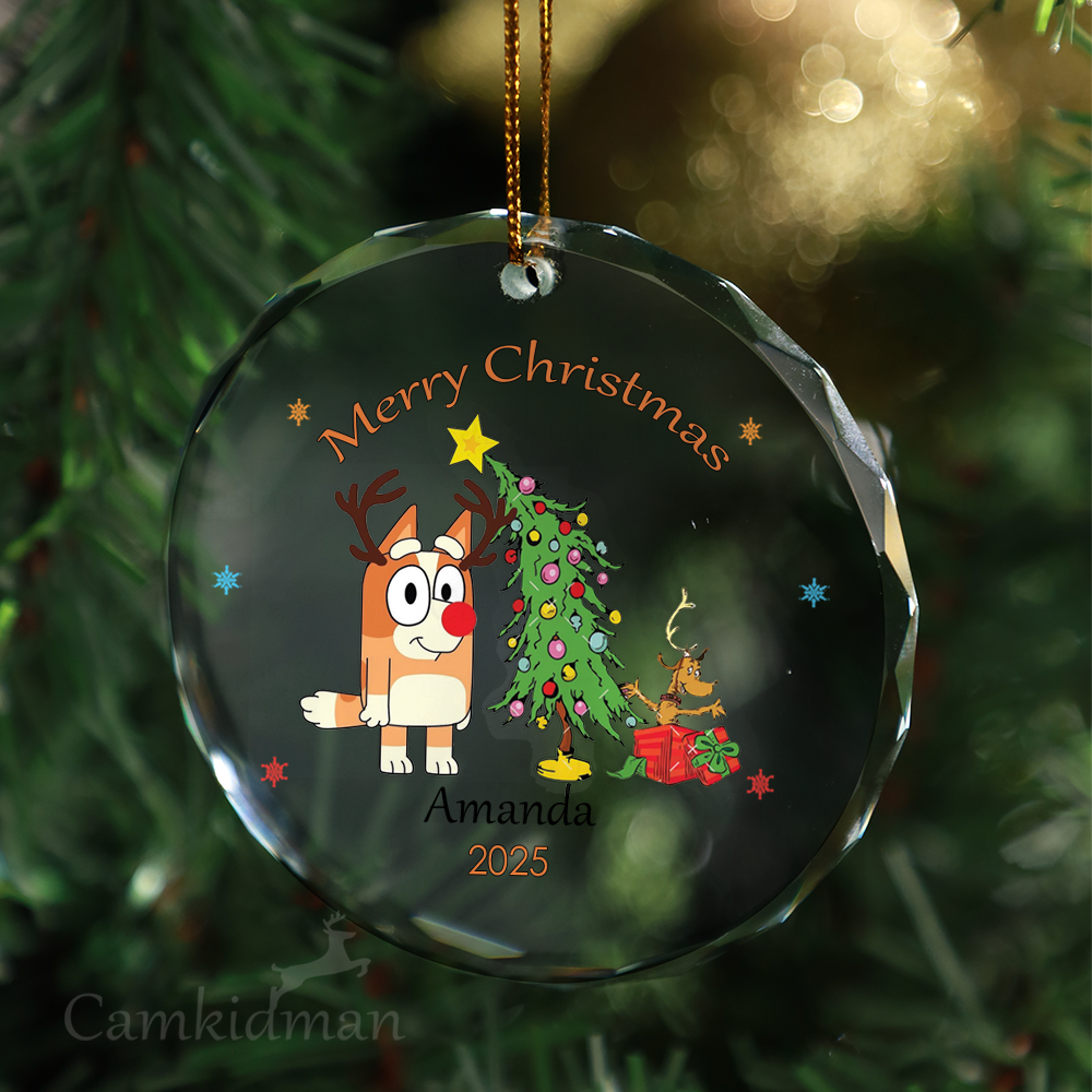 Bingo Cartoon Family Holiday 2025 Glass Christmas Ornament 2025 Personalized Name 