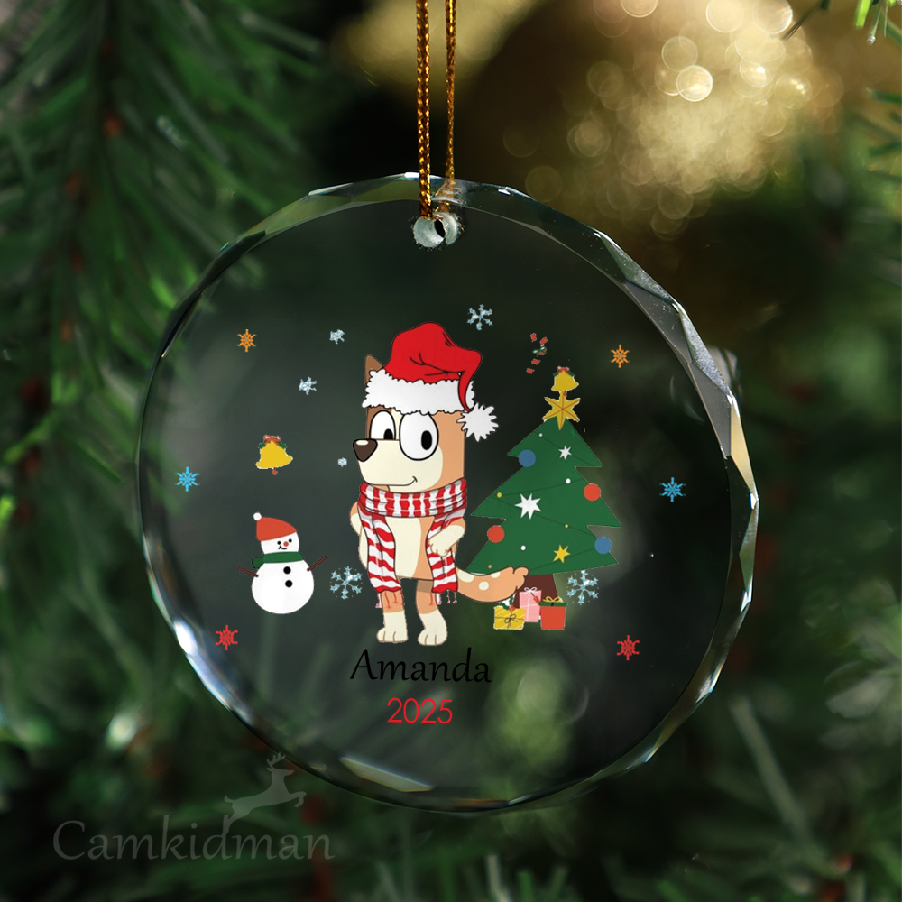 Bluey and Bingo Glass Christmas Ornament 2025 Personalized Name