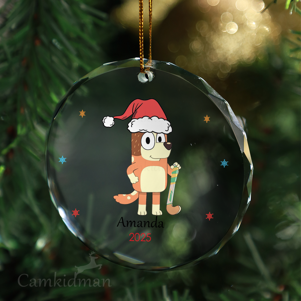 Bingo Character with Santa Hat 2025 Glass Christmas Ornament 2025 Personalized Name