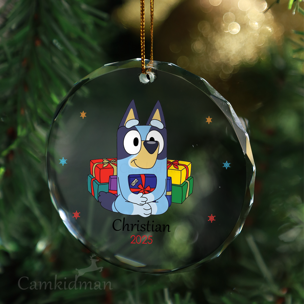 Bluey Family Glass Christmas Ornament 2025 Personalized Name