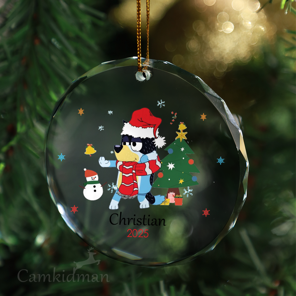 Bluey Cartoon Glass Christmas Ornament 2025 Personalized Name
