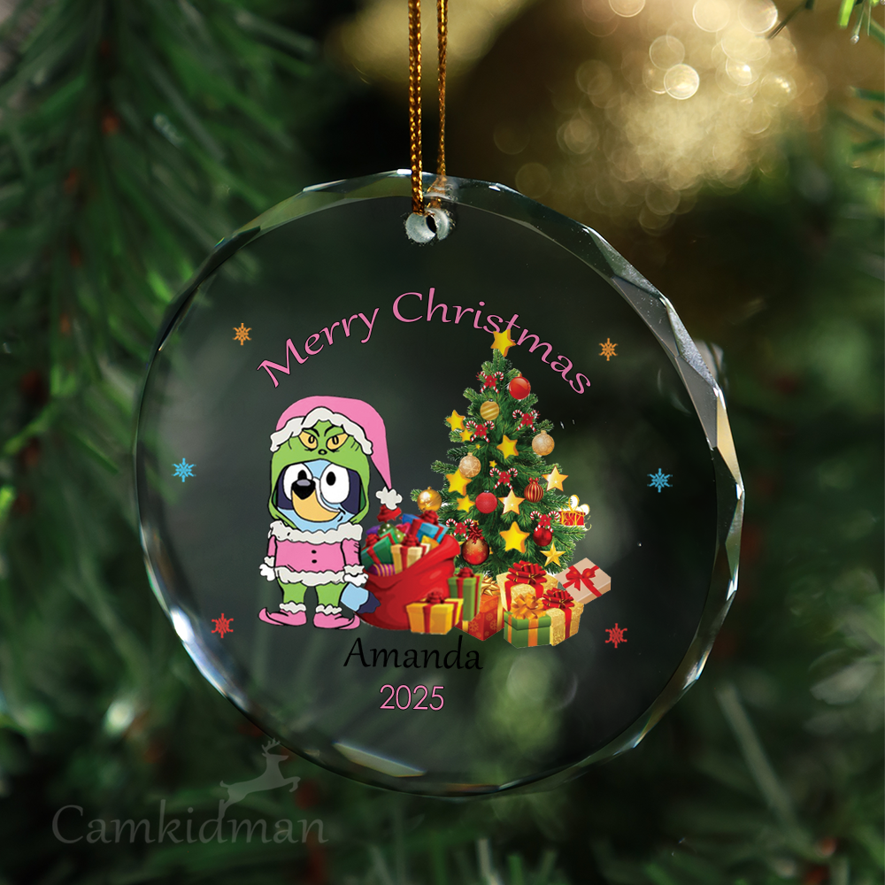 Bluey Grich Character with Glass Christmas Ornament 2025 Personalized Name