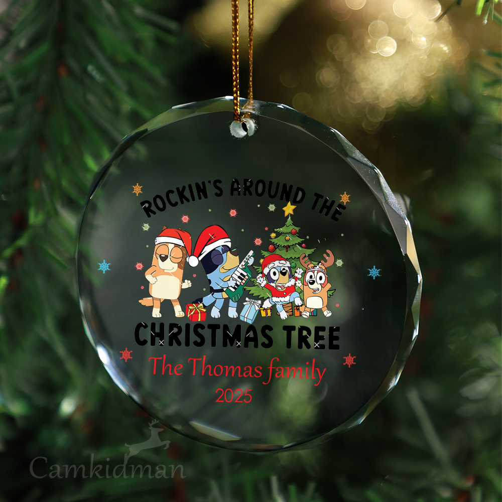 Bluey and Bingo Glass Christmas Ornament 2025 Personalized Name