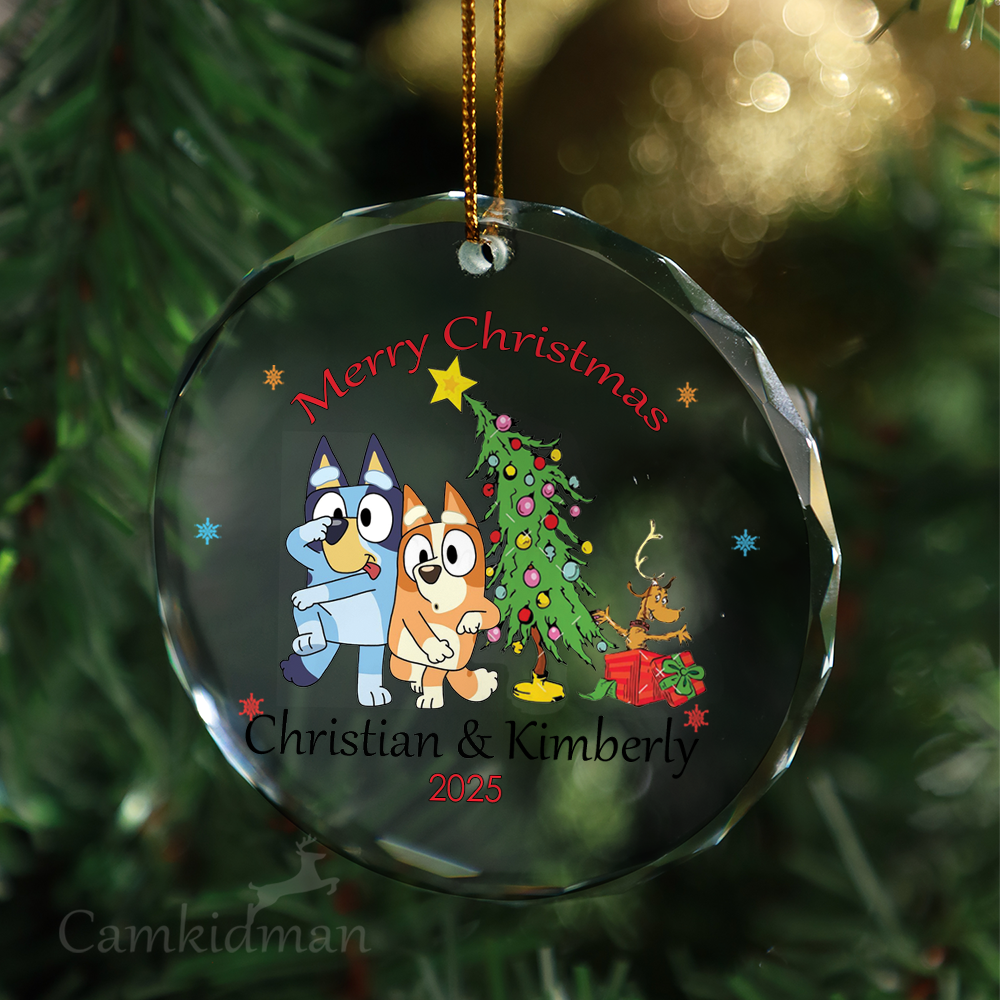 Bluey and Bingo Glass Christmas Ornament 2025 Personalized Name