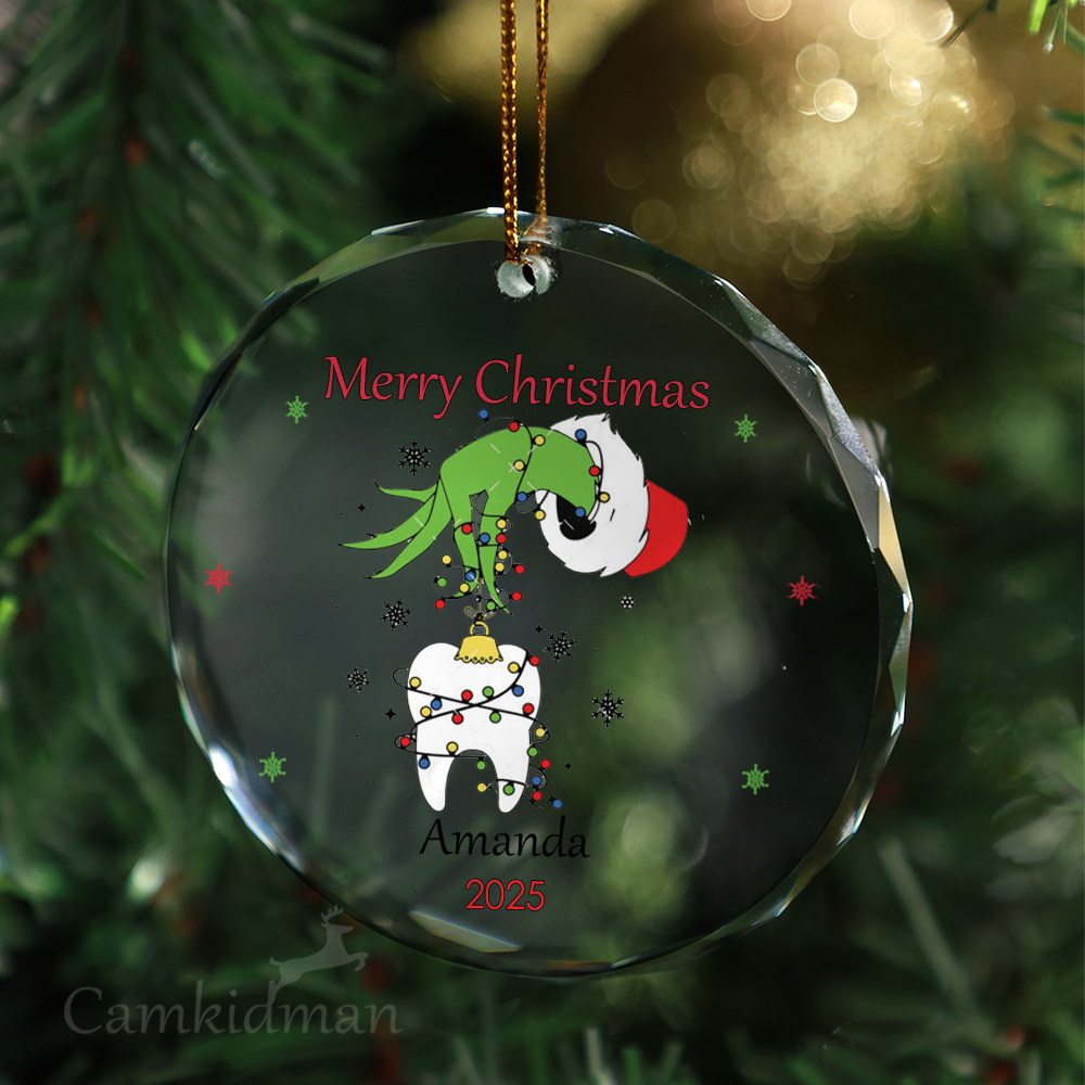 Grinch Holding Tree 2025 Holiday Round Decoration Glass Christmas Ornament