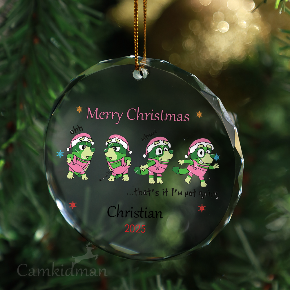 Funny Cartoon Green Characters Merry Round  Glass Christmas Ornament