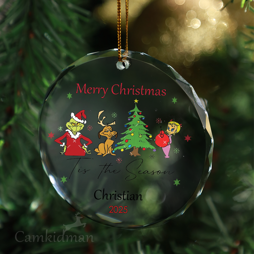 Grinch with Tree and Friends 2025 Glass Christmas Ornament 2025 Personalized Name Decor