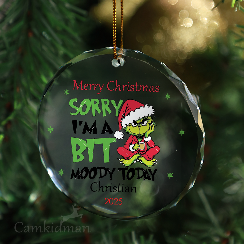 Grinch Sorry Moody Today 2025 Glass Christmas Ornament 2025 Personalized Name