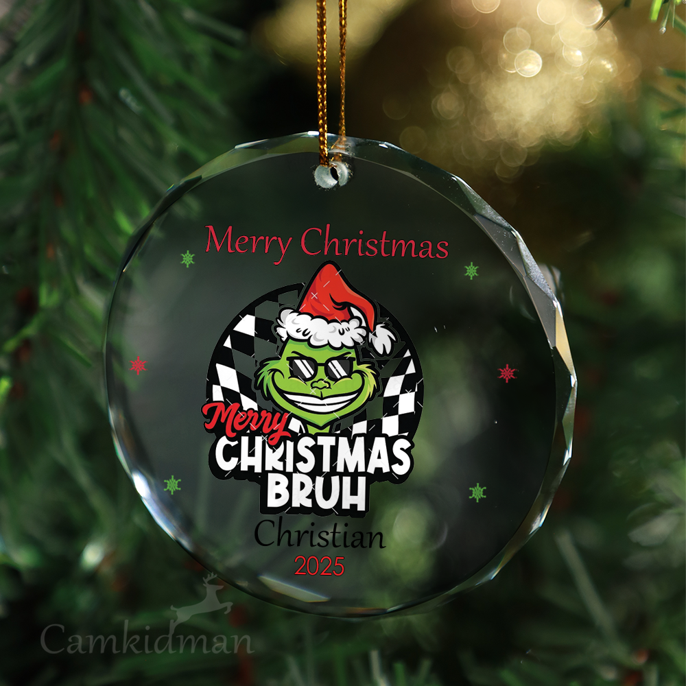 Grinch Glass Christmas Ornament 2025 Personalized Name