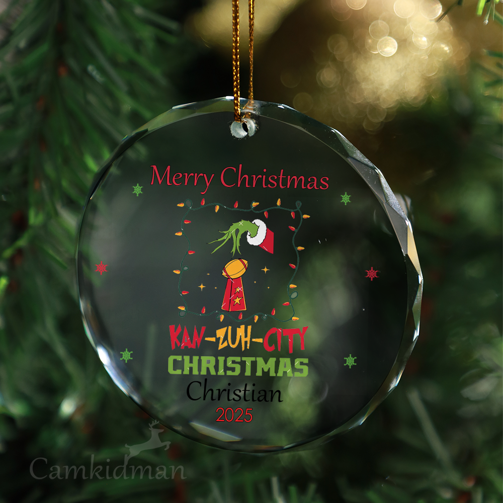 Kaw Zum City Glass Christmas Ornament 2025 Personalized Name The Grinch 2025 Round 