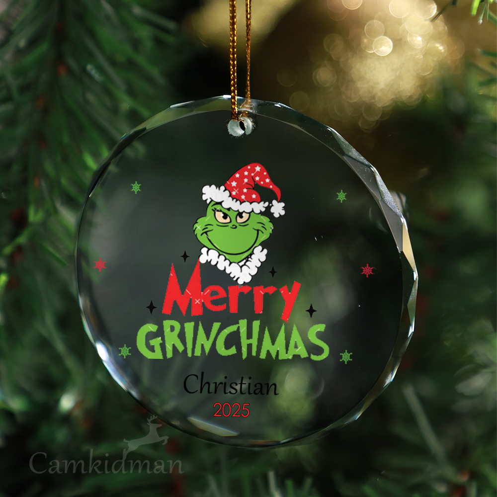 Merry Grinchmas Quote 2025 Holiday Decoration Glass Christmas Ornament