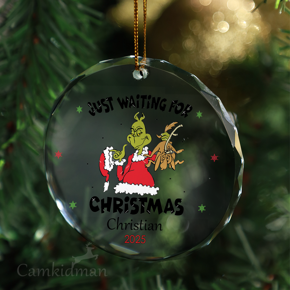Just Waiting for Glass Christmas Ornament 2025 Personalized Name