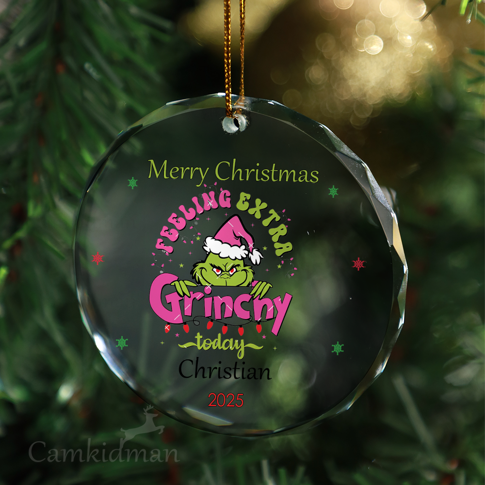 Have A Very Merry Grinchy Glass Christmas Ornament 2025 Personalized Name