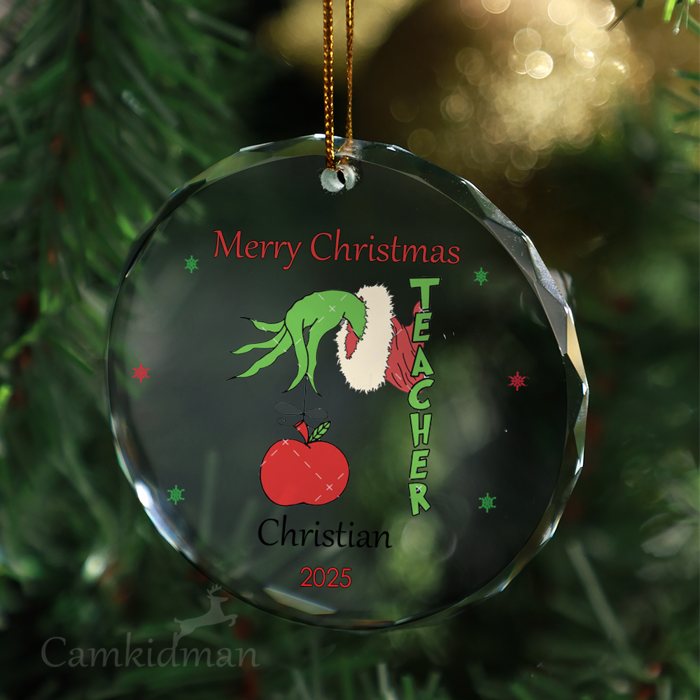 Grinch Hanging Funny Holiday Decor gifts kids Glass Christmas Ornament