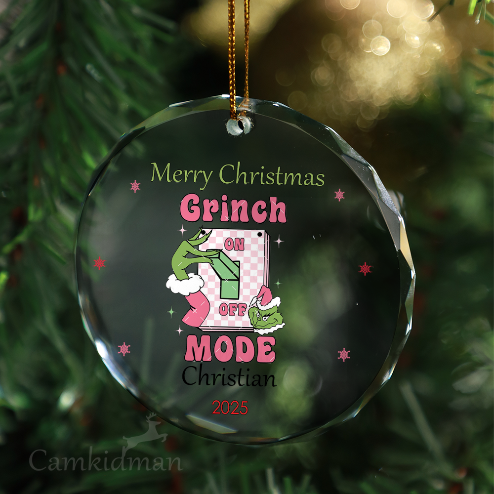 Holiday Grinch Mode Round Stocking Stuffer 2025 Glass Christmas Ornament