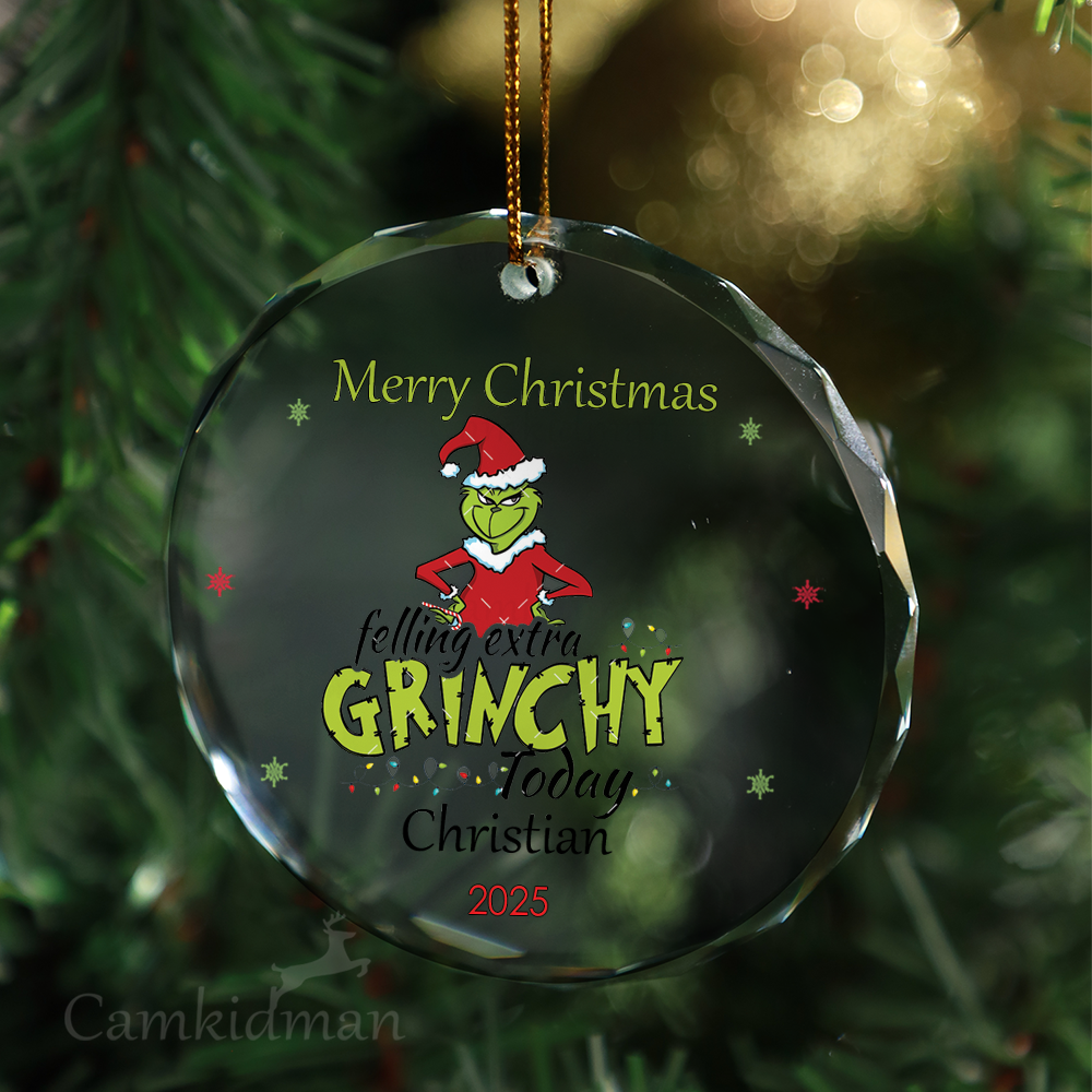 Feeling Extra Grinchy Holiday Decor gifts kids Glass Christmas Ornament