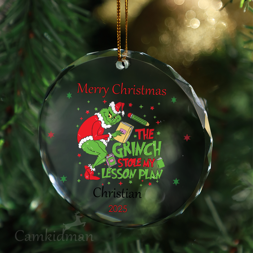 Funny Grinch Naughty Nice Holiday Decor gifts kids Glass Christmas Ornament