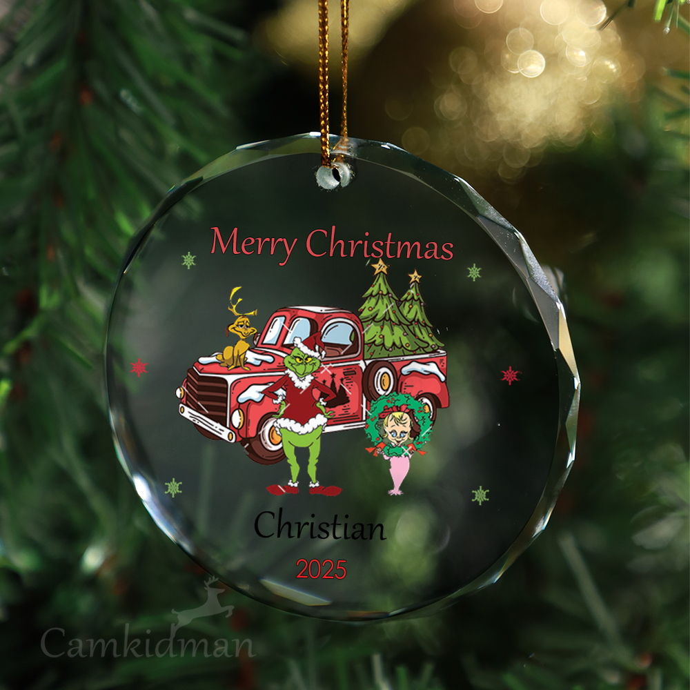 Holiday Truck With Wreath Stocking Stuffer tree Glass Christmas Ornament