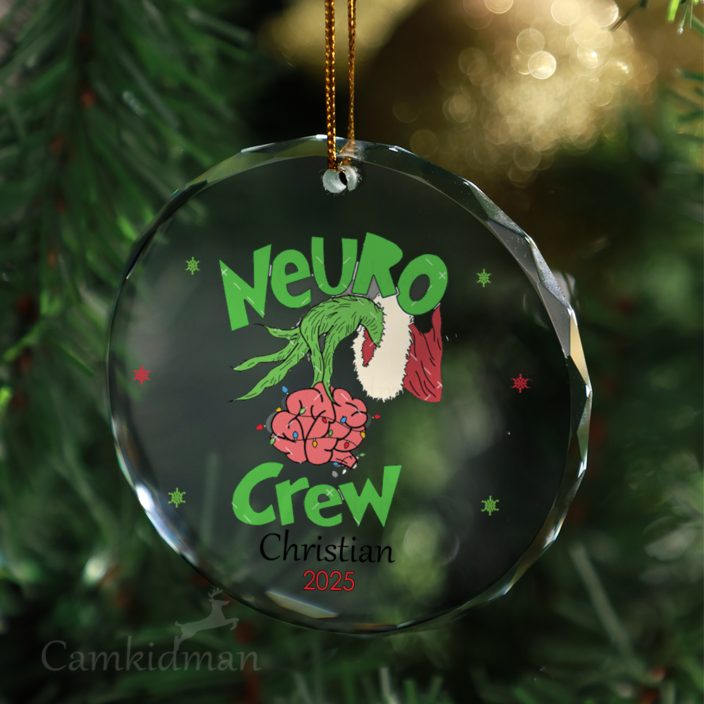 Grinch Neuro Crew 2025 Glass Christmas Ornament 2025 Personalized Name Holiday Keepsake