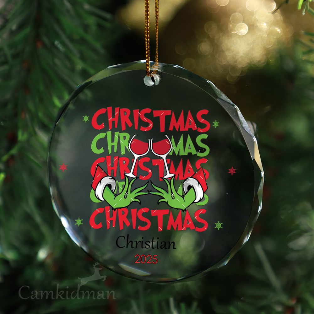 Holiday Merry Grinchmas Candy Swirl Glass Christmas Ornament 2025 Personalized Name
