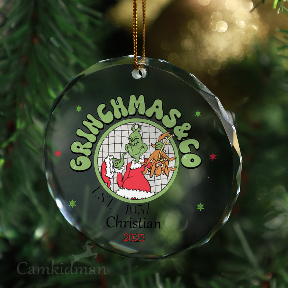 Grinchmas Co Funny Quote 2025 Holiday Keepsake Glass Christmas Ornament