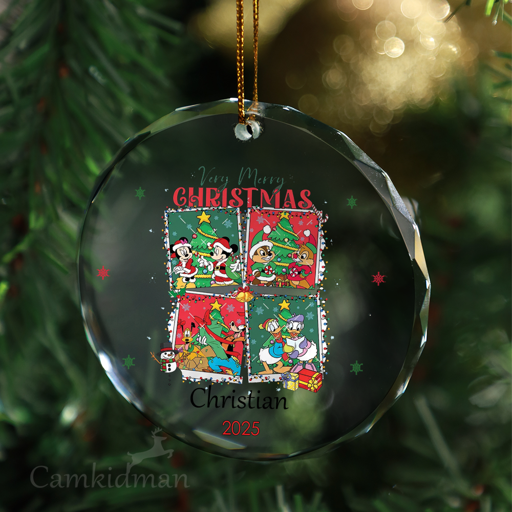 Disney Very Merry Glass Christmas Ornament 2025 Personalized Name Presents 2025 Holiday 