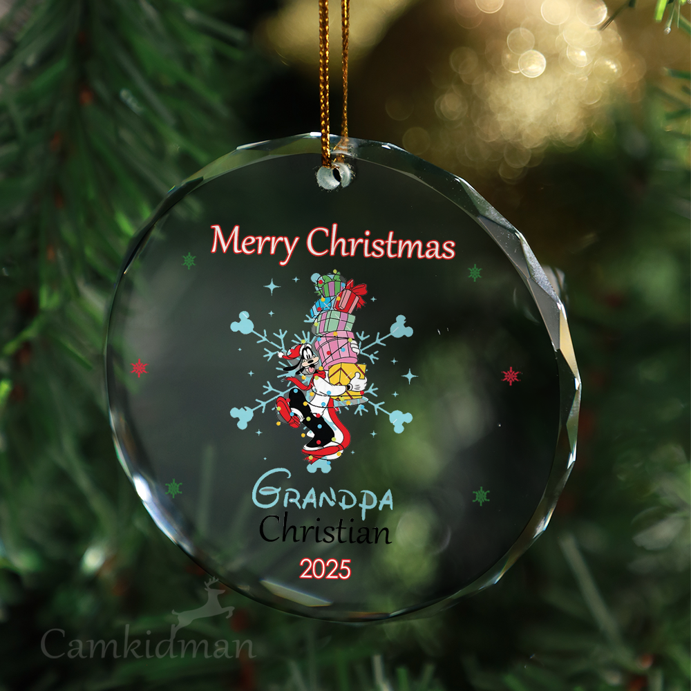 Disney Characters Grandpa 2025 Round  Glass Christmas Ornament