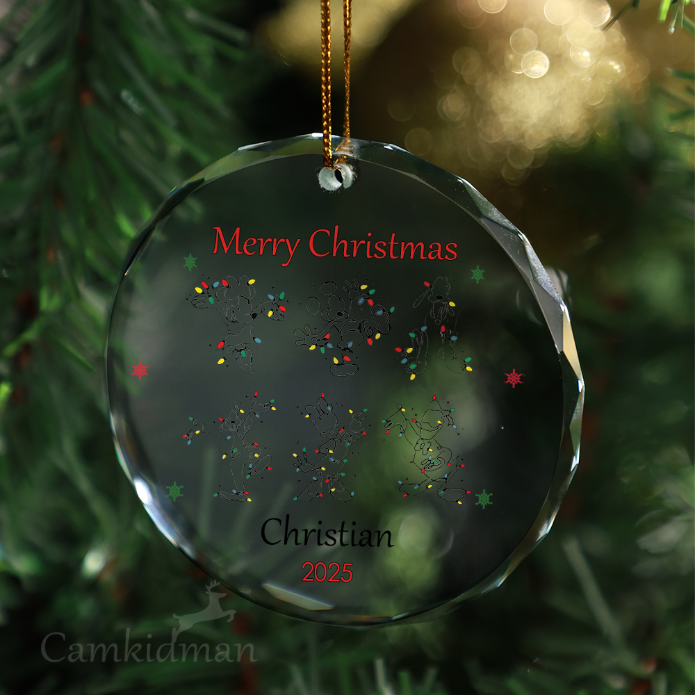 Disney Characters Dancing Personalized Name 2025 Glass Ornament Holiday 