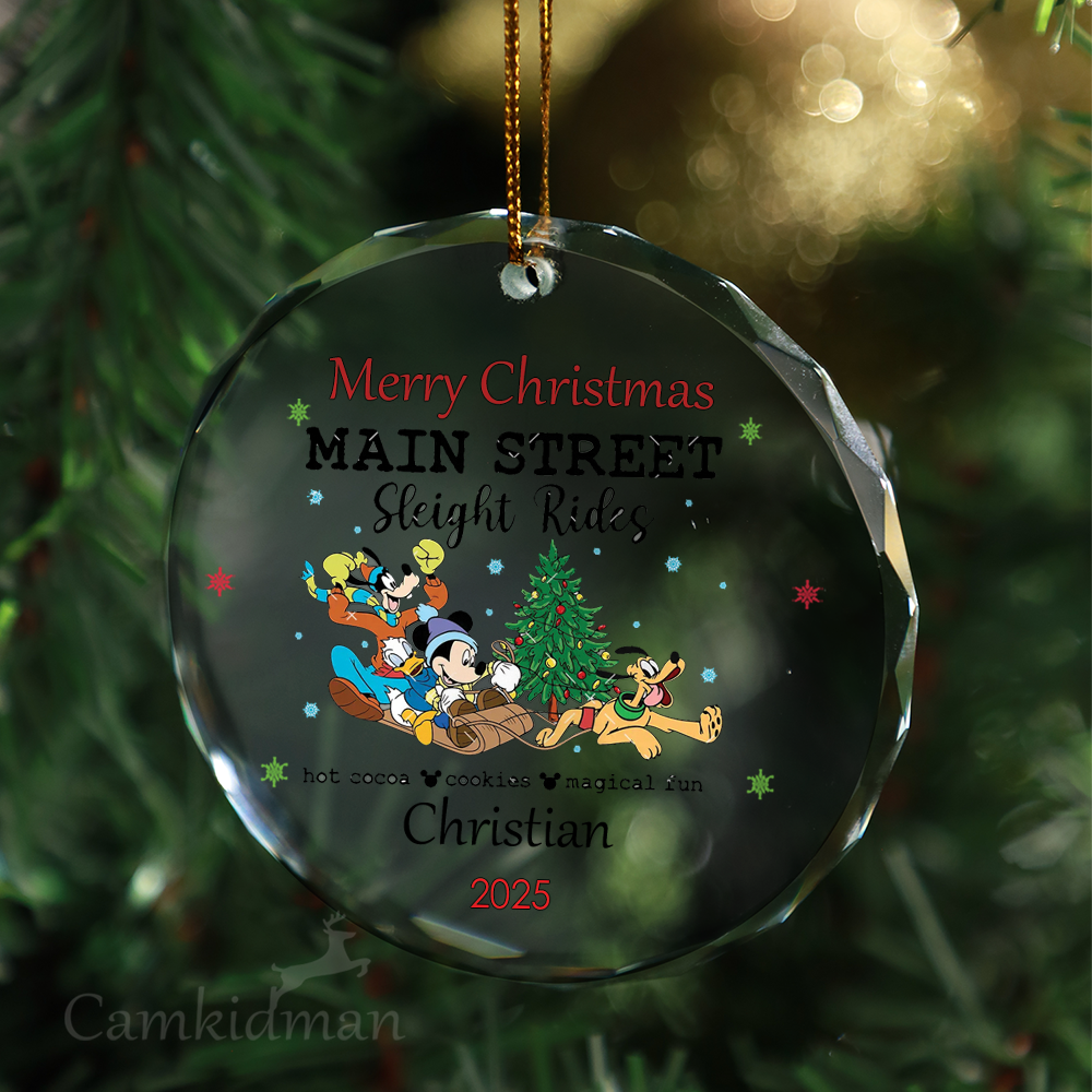 Disney Main Street Sleigh Rides 2025 Holiday Decoration Glass Christmas Ornament