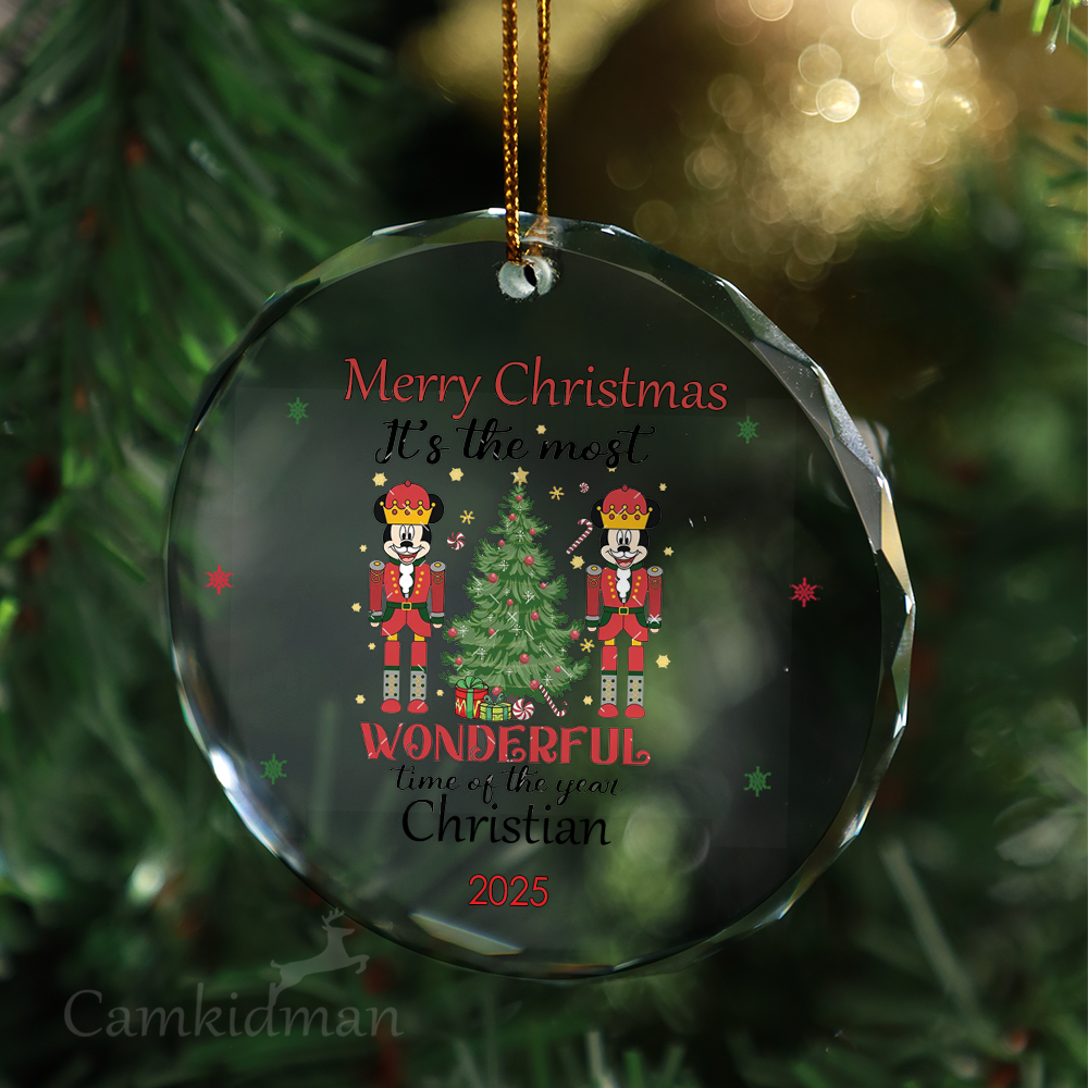 Disney Mickey and Friends Wonderful Time 2025 Glass Christmas Ornament 2025 Personalized Name
