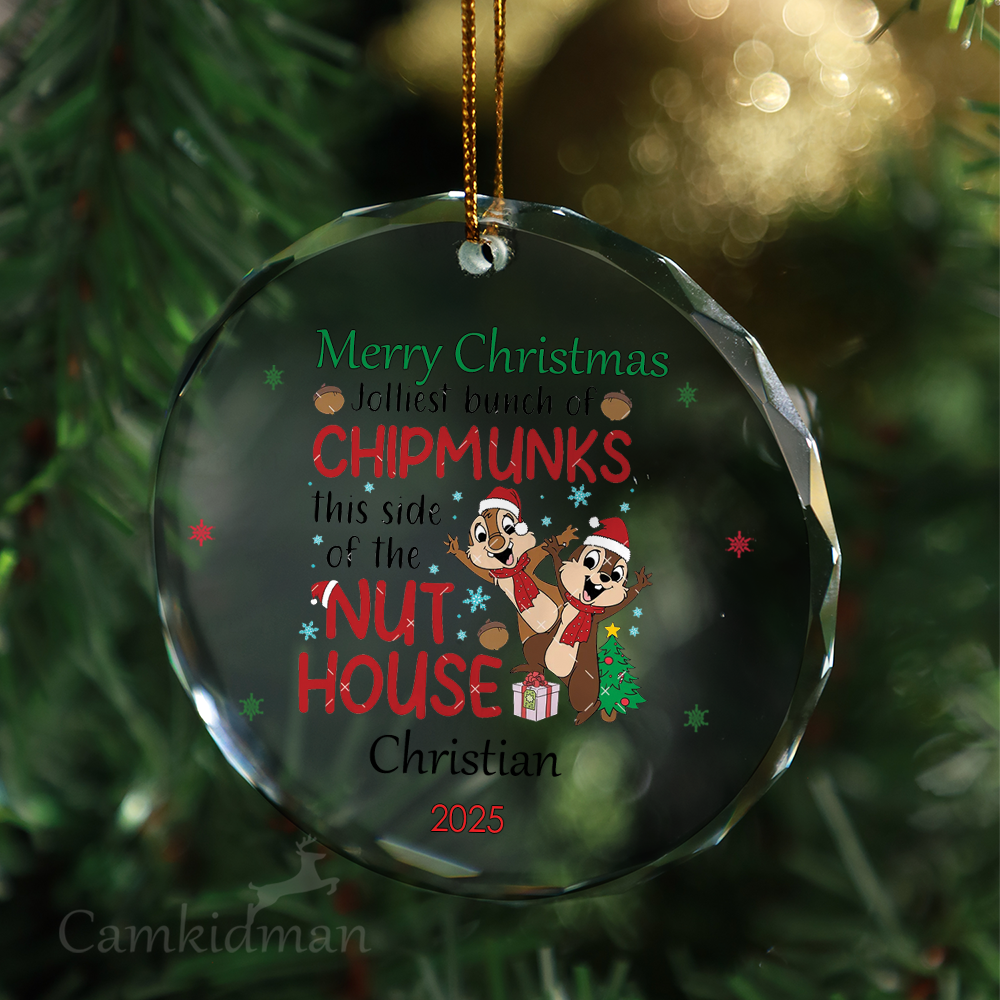 Disney Chipmunks Nut House Quote 2025 Round  Glass Christmas Ornament