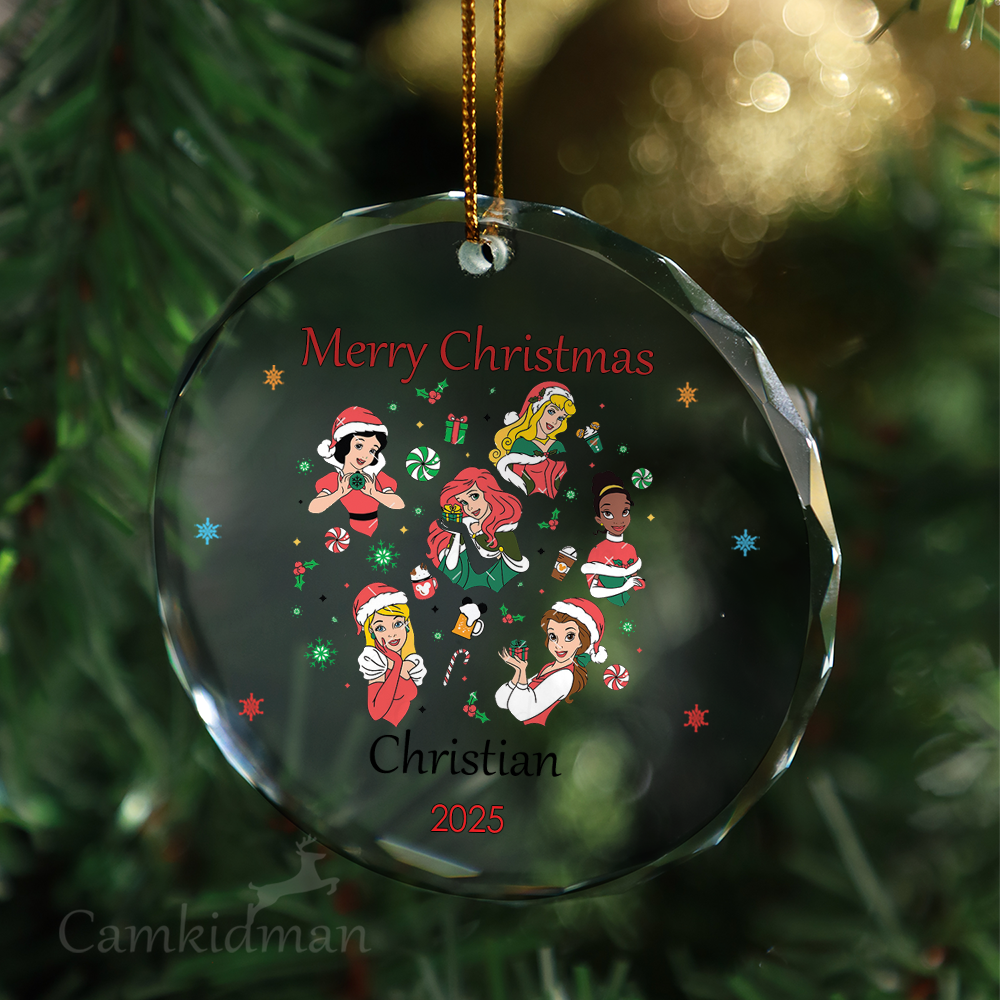 Disney Characters Group Personalized Name 2025 Glass Ornament Round Keepsake