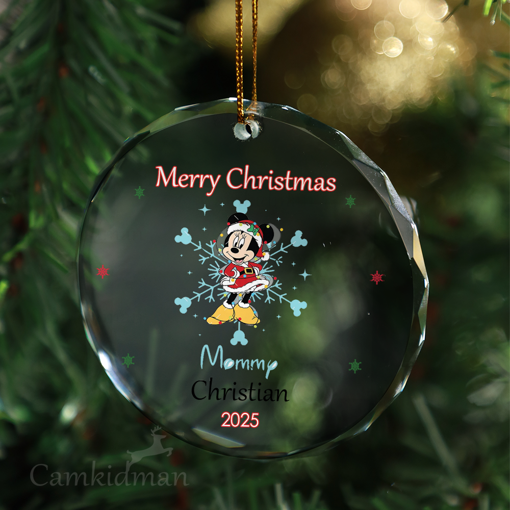 Disney Minnie Mouse Mom 2025 Glass Christmas Ornament 2025 Personalized Name Decoration