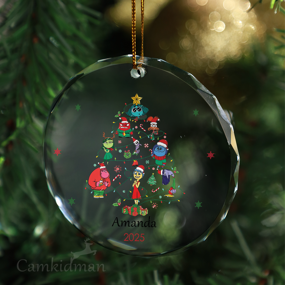 Disney Mickey & Friends Wonderful Time 2025 Round Glass Christmas Ornament 2025 Personalized Name