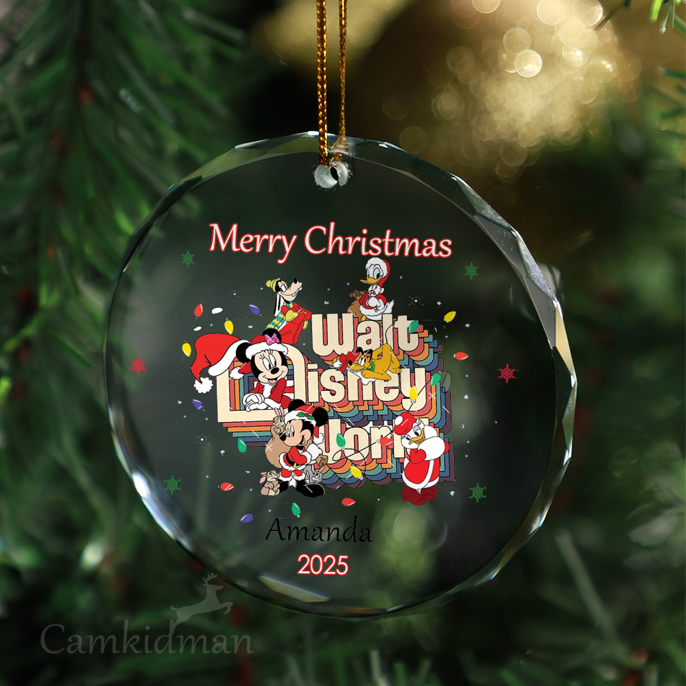 Disney Characters Not a Creature Was Stirring 2025 Glass Christmas Ornament 2025 Personalized Name
