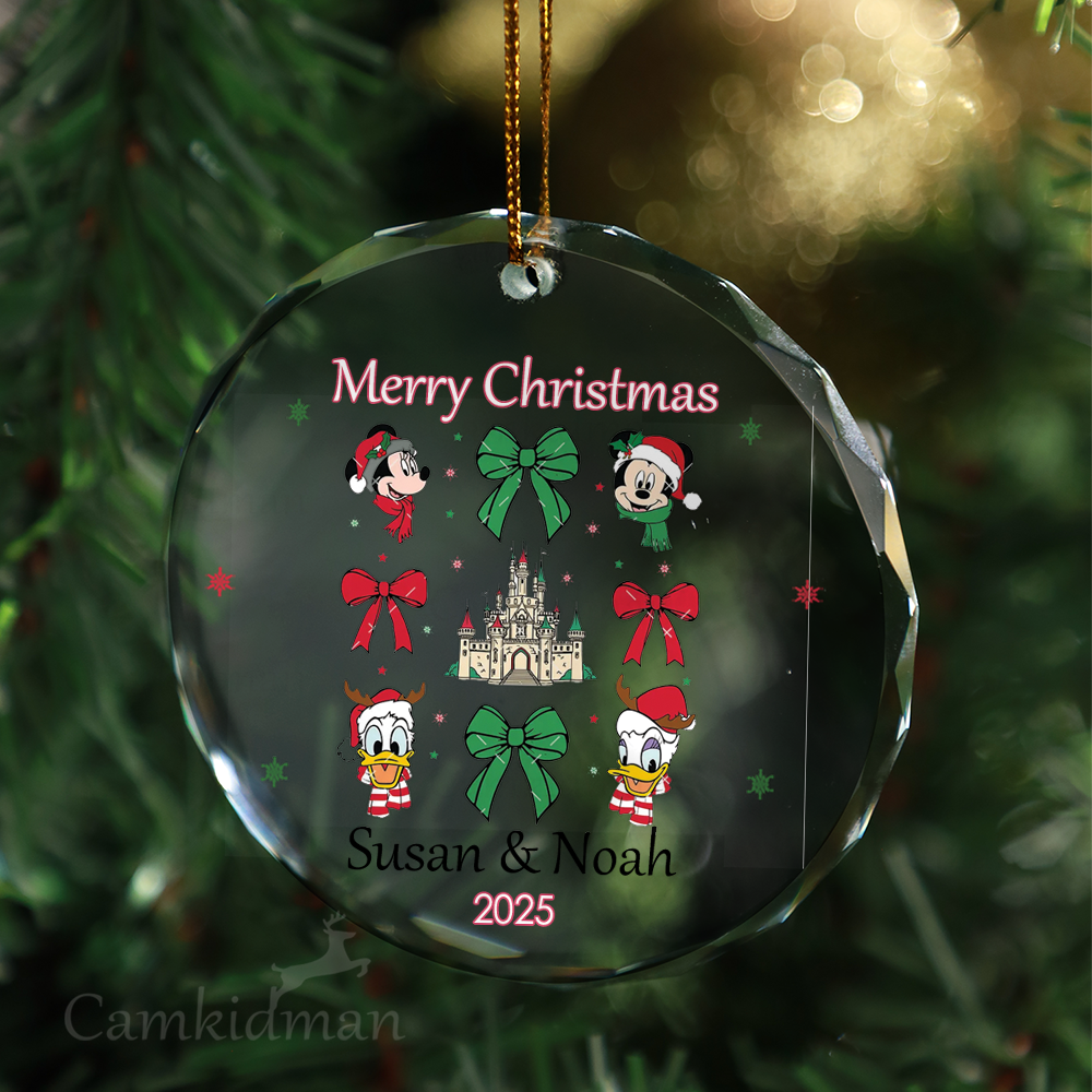 Disney Mickey Mouse Purple Tree 2025  Glass Christmas Ornament 2025 Personalized Name