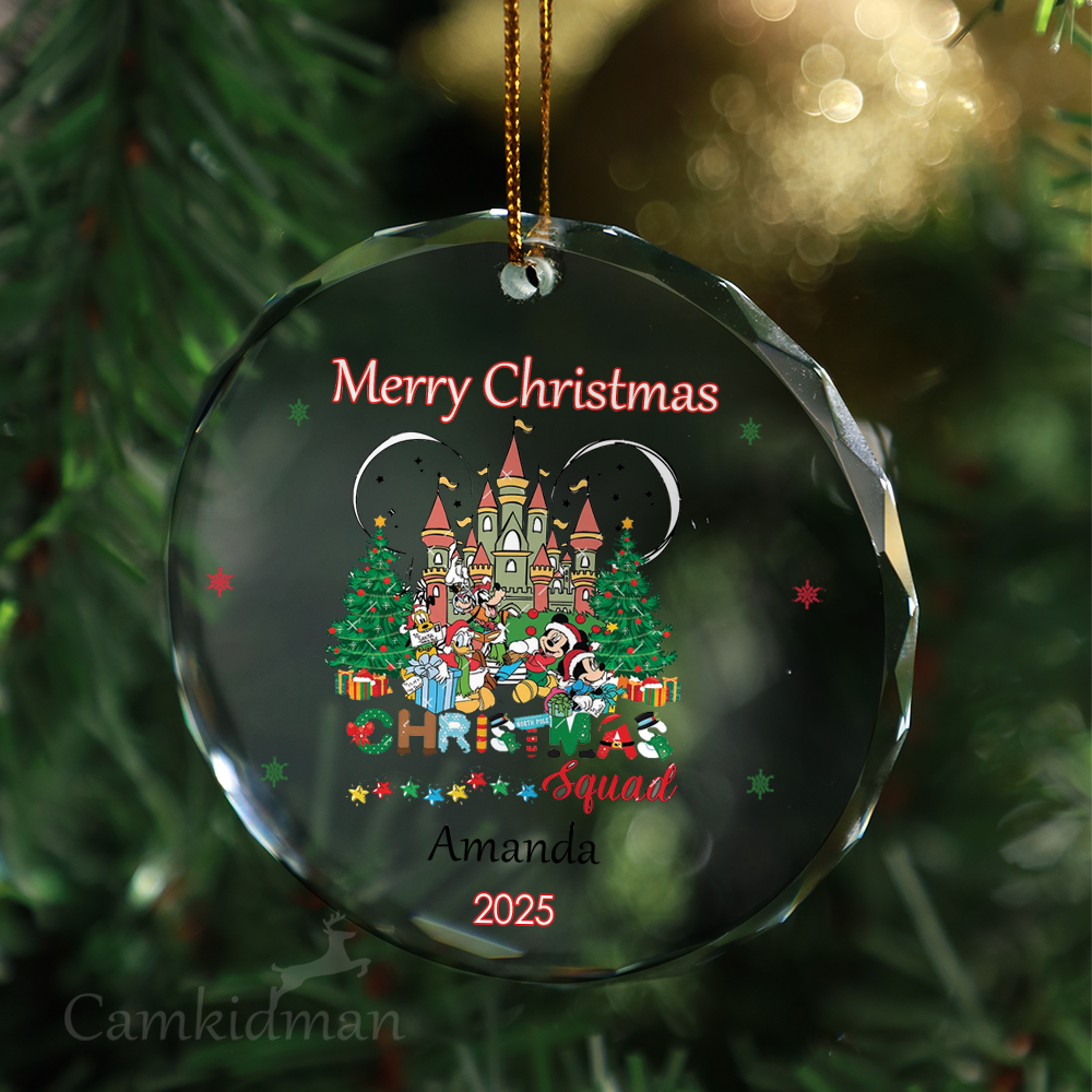Disney Mickey & Friends Group 2025  Glass Christmas Ornament 2025 Personalized Name